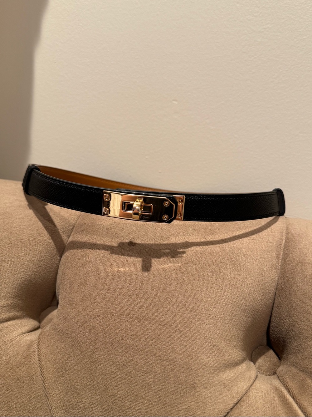 Black Epsom Leather Belt with Gold Buckle